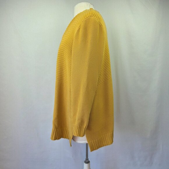 Marled Waffle Knit Open Front Cardigan Mustard Yellow Size 1X - Picture 4 of 12